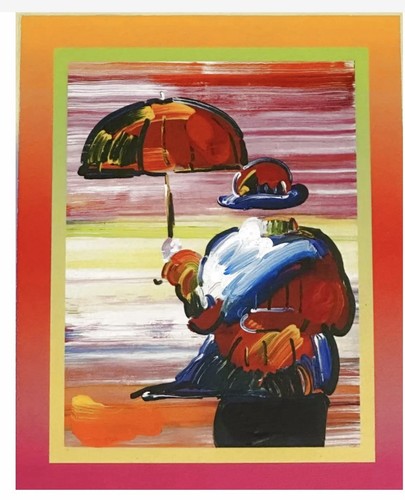 Peter Max, Umbrella Man Blends Mixed Media Unique Variation Framed W/COA