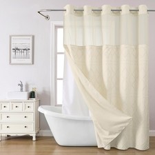 eachope Cream No Hook Shower Curtain and Fabric Liner Set, Boho Tufted Chevro...