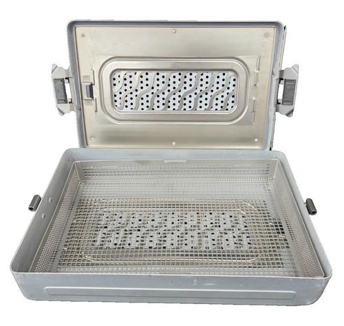 AESCULAP JN091 Sterilization Case w/ Inner Basket and Locking Lid 11"x7"x2.5"