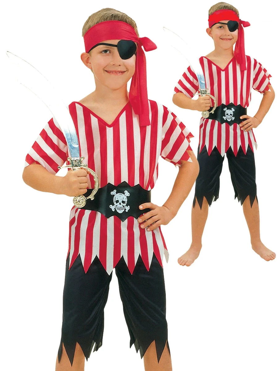 Disfraz De Pirata Para Niños: Sombrero De * Combinación De Camisa Con Volantes Y Chaleco, Pantalones A Rayas Con Cubrebotas Y Cinturón Con * * Para Halloween, Fiestas De * Y Juegos De Simulación