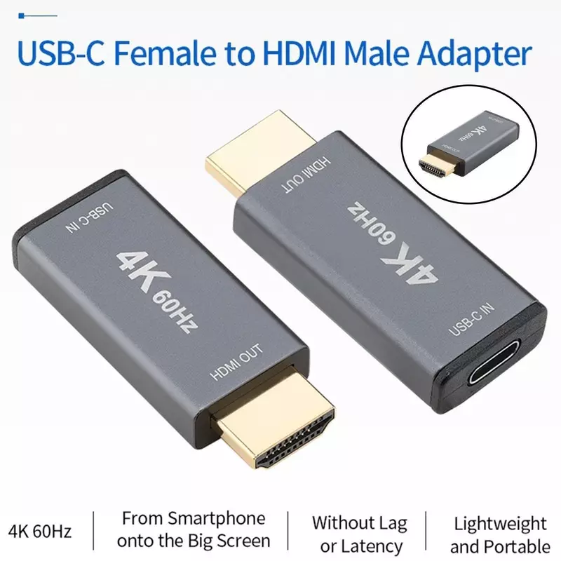 manuskript frø Lederen USB-C Female to HDMI Male Adapter Gold Plated 4K 60Hz Converter Connector  NEW | eBay