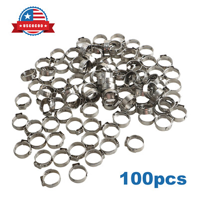 100Pcs Stainless Steel 1/2'' PEX Clamp Cinch Rings Crimp for Pex Pipe