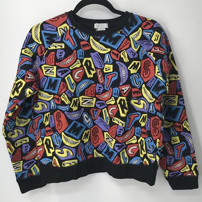 Stella McCartney Kids black primary color smile & letter print sweatshirt sz 14y