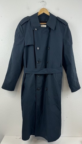 LONDON FOG Maincoats Navy Blue Fleece Zip Lining Belted Trench Coat 40 Long USA