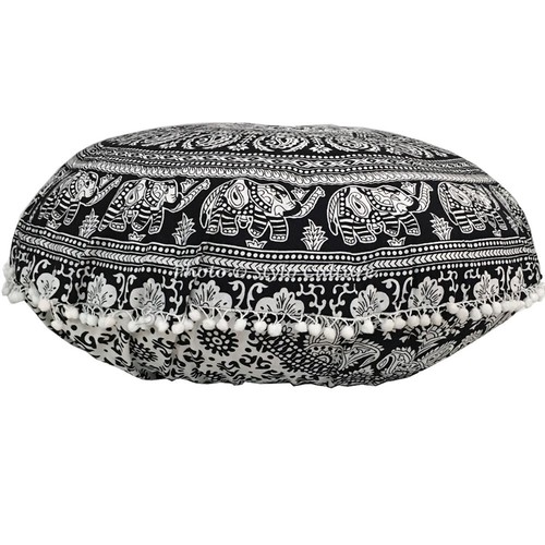 Ottoman Large Black Floor Pillows Round Mandala Elephant Floor Cushions Cover - Picture 2 of 6