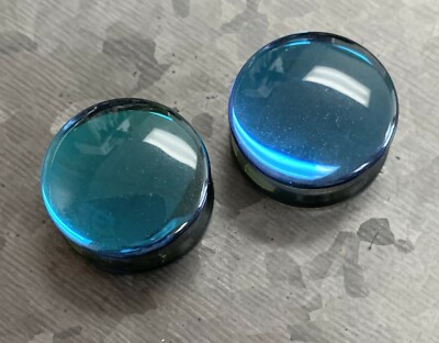 PAIR Midnight Moonstone Iridescent Glass Double Flare Plugs Gauges Body Jewelry - Foto 9
