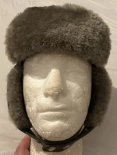 Vintage Heavy Duty Trapper Aviator Hat Ushanka Genuine Mouton Trim USA Sz 6 7/8