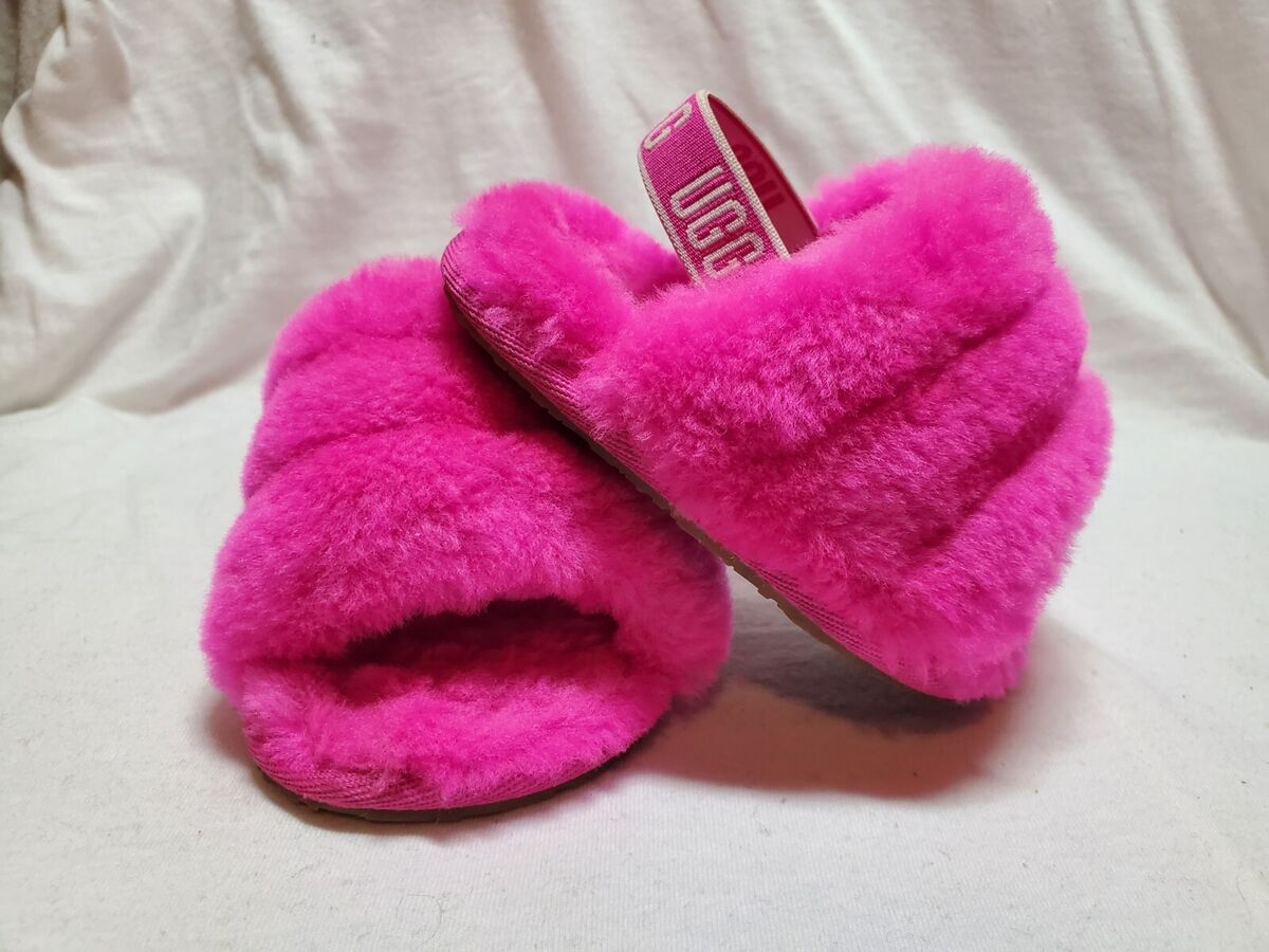 Ugg Fluff Yeah Hot Pink Kids Girls Sheepskin Slingback Ugg Fluff Yeah Hot Pink Kids Girls Sheepskin Slingback