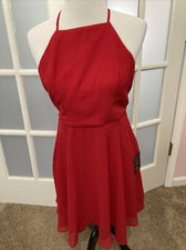 Womens Lulus Red Letter of Love Backless Skater Dress - Size Medium NWT