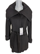 Cinzia Rocca Italy Black Wool & Cashmere Short Belted Shawl Collar Coat, 10, Nwt