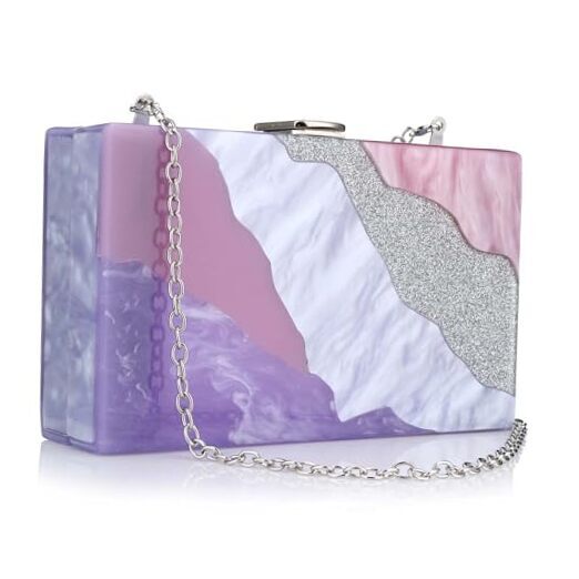 Acrylic Purses and Handbags with Marbling for Women Elegant Banquet Purple