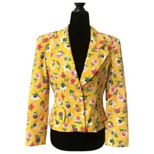 Vintage Christian Dior Floral Blazer Yellow Multicolor Sz 4