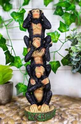 Stacked See Hear Speak No Evil Monkeys Three Wise Apes Of The Jungle Figurine 8''