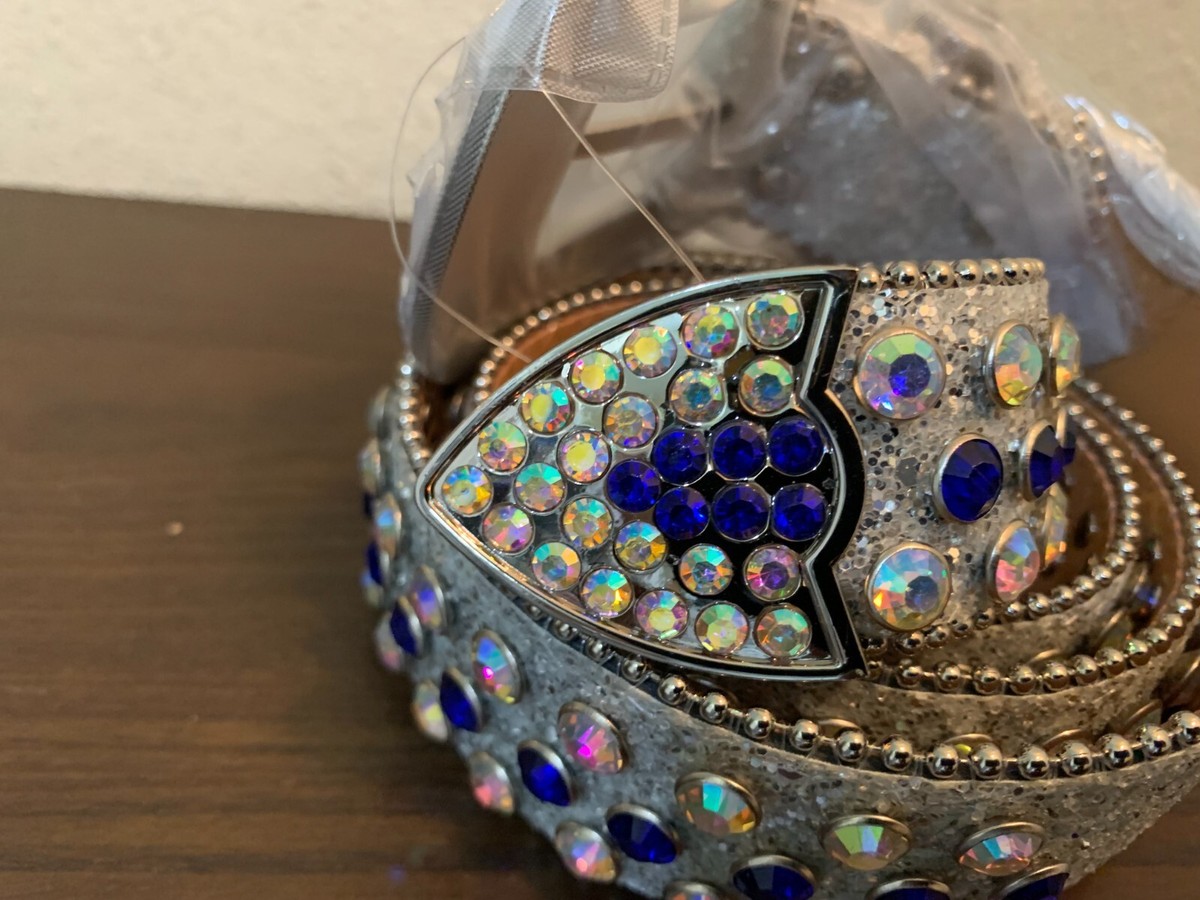 NWT UNISEX FASHION WESTERN IRIDESCENT RHINESTONE BELT W 