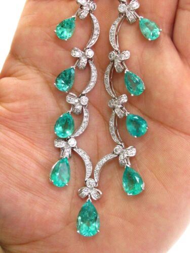 Fine Gem Green Colombian Emerald Diamond 14KT White Gold Necklace 16.5" 22.00CT - Picture 1 of 9