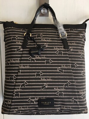 RADLEY LONDON BLACK SIGNATURE STRIPE SCOTTIE DOG MEDIUM ZIP  display picture 2