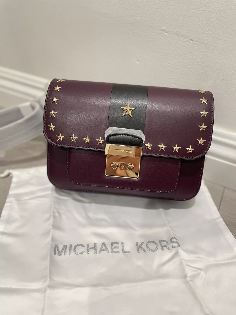 New Michael Kors Sloan Editor Shoulder bag leather gold star studded bright  red