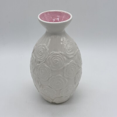Sandra Magsamen Pottery Ceramic White Rose 8 In Vase Pink Inside