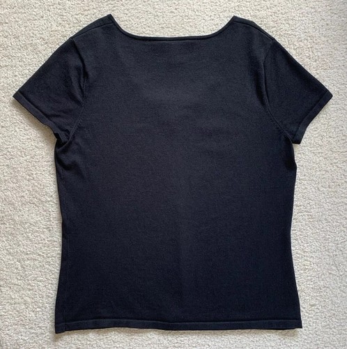 Talbots Silk Cashmere Blend Top Short Sleeve Womens L Black V Neck Quiet Luxury - Picture 2 of 8