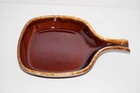 VINTAGE HULL OVEN PROOF BROWN DRIP POTTERY HANDLED 8" SKILLET/TRAY-USA   A