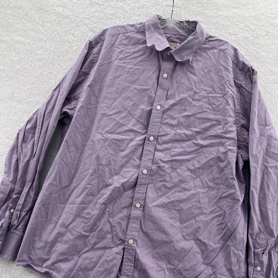 Merona Dress Shirt Mens Large 16 Purple Button-Up Top Long Sleeve Collared - Image 3 of 4