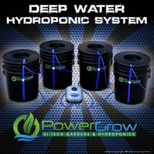 Deep Water Culture System DWC Hydroponic PowerGrow 4 Bucket Kit - 6" Basket Lids