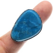 Large Designer Hand Hammered Sterling Silver Turquoise Ring Size 7
