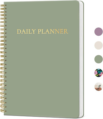Aesthetic Daily Planner Notebook with Hourly Schedule, Spiral to Do List Notepad