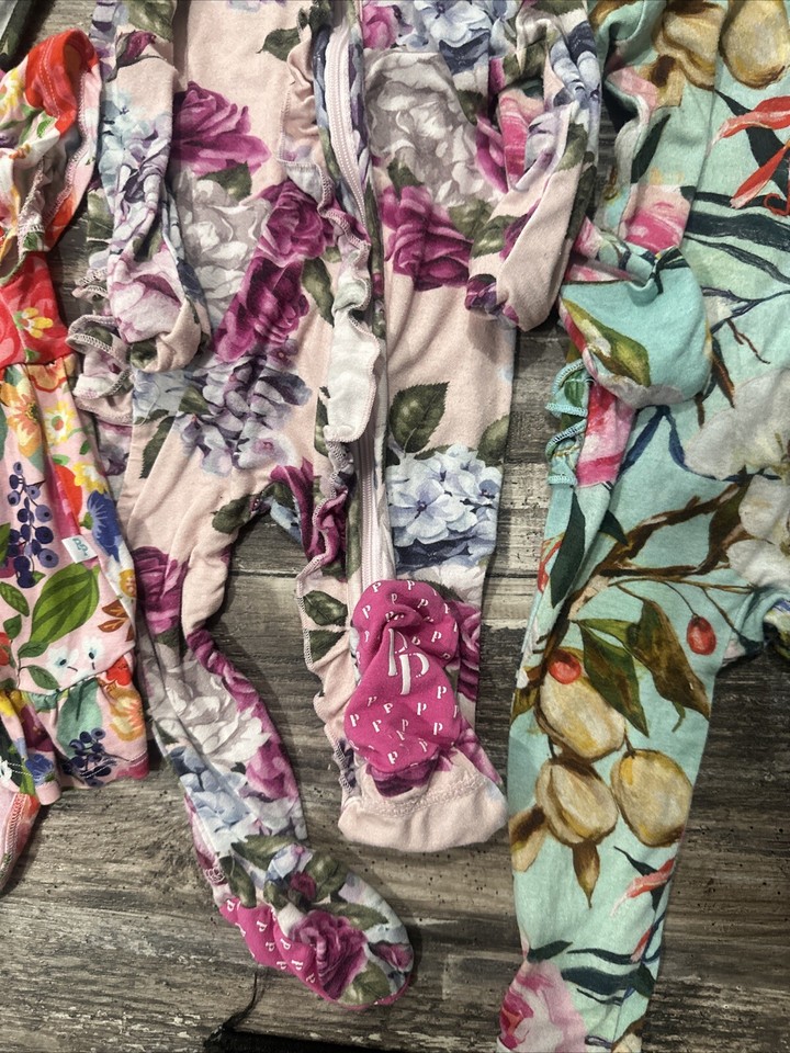 Lot Of 8 Posh Peanut Bamboo Girls Size 03 Months Footie Romper Dress