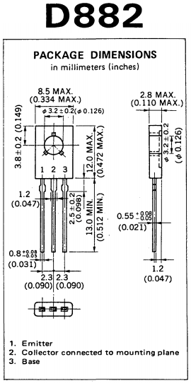 2x - D882 NPN Medium Power Transistor | TO-126 | 3 Amp 30 Volt