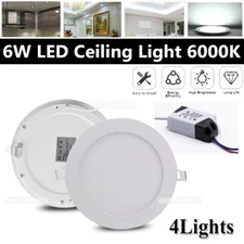 4X 6W Round LED Ultra Thin Recessed Ceiling Panel Downlight Slim Lamp 6000-6500K