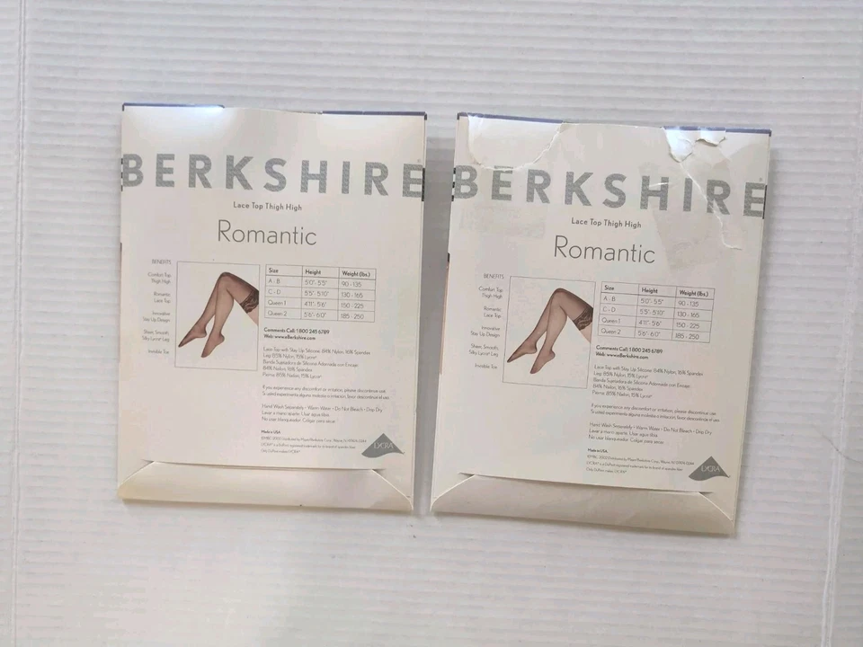 Lot Of 2 Berkshire Thigh High Stockings Size A-B Black & Beige Romantic Vtg - Image 2 of 4