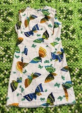 Vtg McMullen Dress Retro Mod Sleeveless Butterflies Cotton Hippie Boho Easter