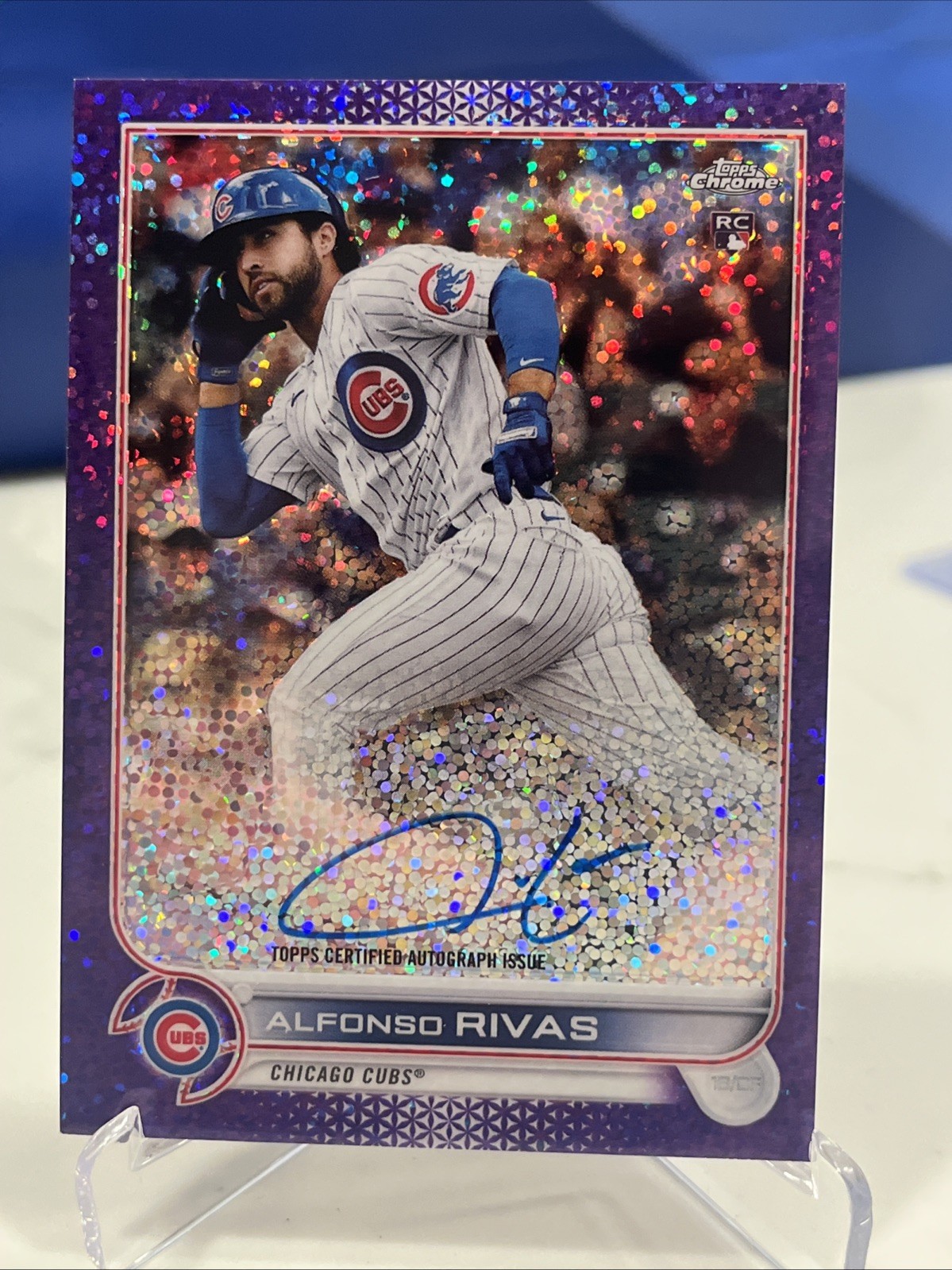 2022 Topps Chrome Rookie Auto Alfonso Rivas Purple speckle Refractor /299