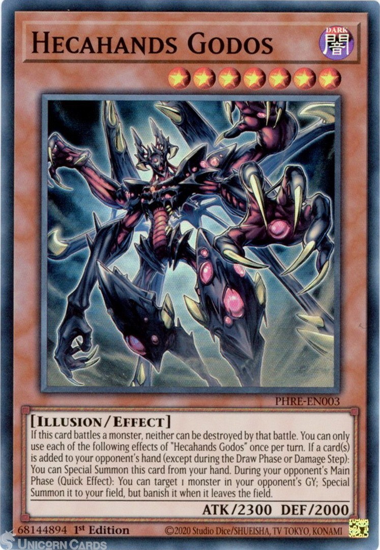 PHRE-EN003 Hecahands Godos : Super Rare 1st Edition Mint YuGiOh Card