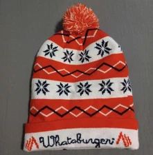 Whataburger Beanie Winter Hat, Zig Zag Pom Pom Holiday Toboggan