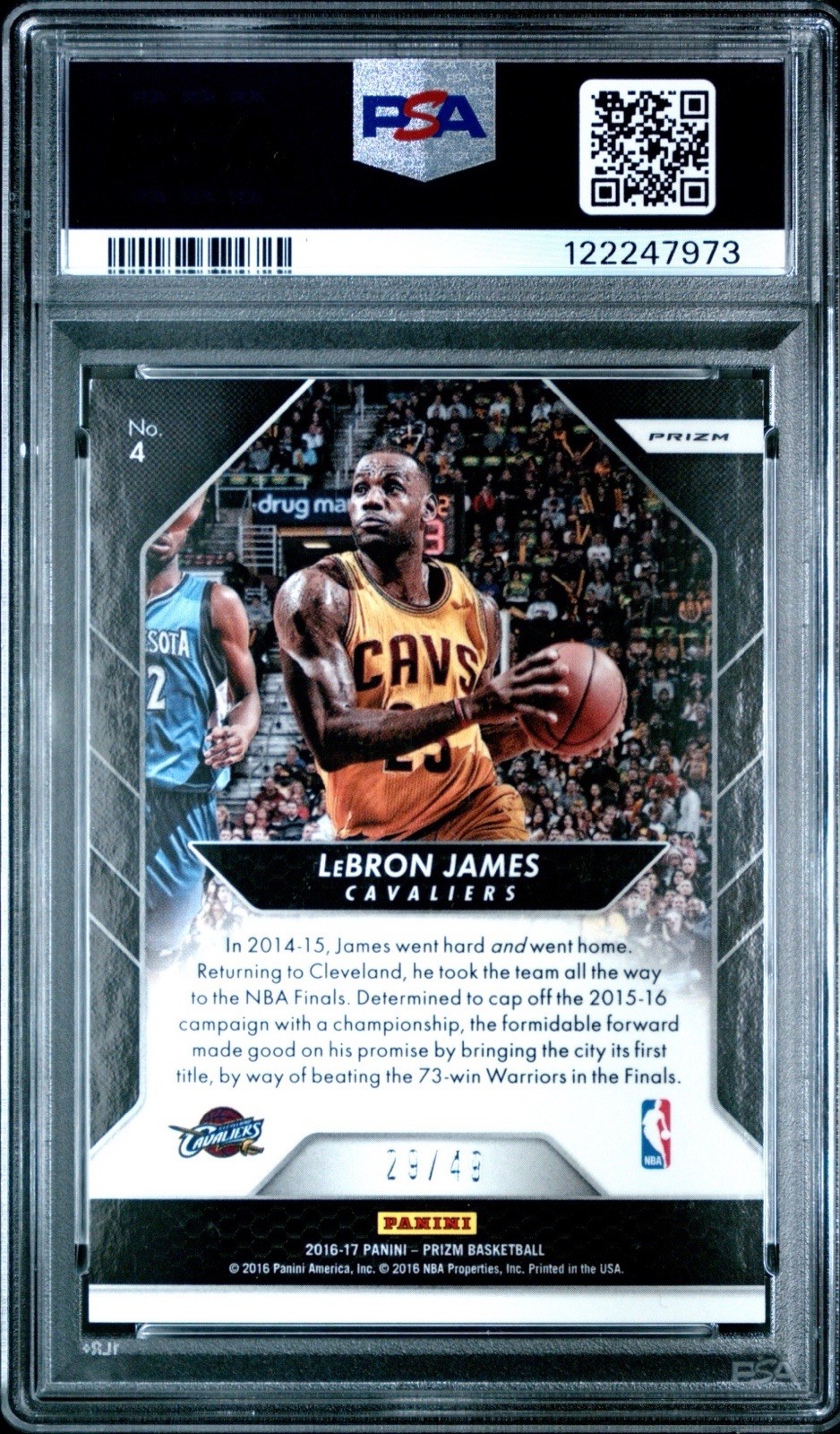 2016 PANINI PRIZM GO HARD OR GO HOME ORANGE PRIZM #4 LEBRON JAMES #/49 PSA 8 view 2