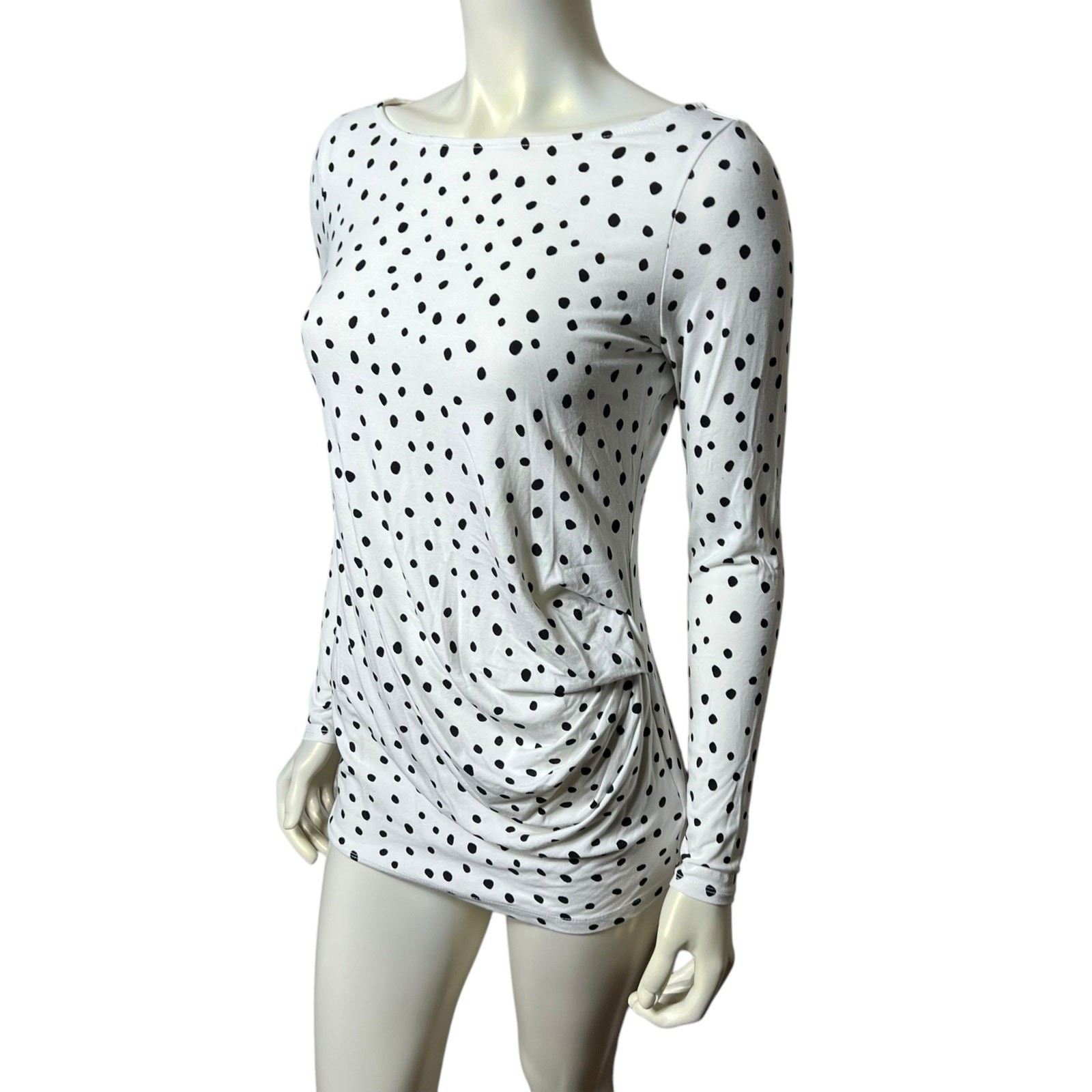 A Pea in the Pod White Black Polka Dot Maternity Top Side Ruched Blouse Size SP