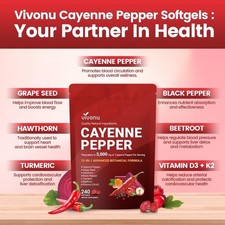 VivoNu Cayenne Pepper Softgels Supplement - 240 Capsules NEW FREE SHIP
