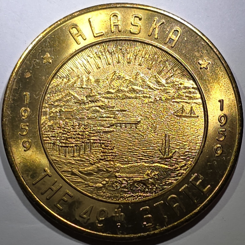 1959 Alaska The 49th State Fairbanks Golden Heart $1 Trade Token Chamber