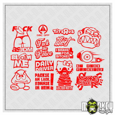 14teiliges JDM Aufkleber Set 1:10 RC Tuning Sticker Drifter Japan Modellbau rot
