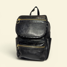 Women  s Black Mini Backpack Purse Gold Hardware Zip Closure Pockets Adjustable