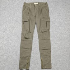 Free People Pants Womens 26 Green Twill Cargo Slim Ankle Zip Stretch Pockets