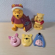 Pooh Bear Figurine & Accessory Set with Christmas Sweater & Clips Used