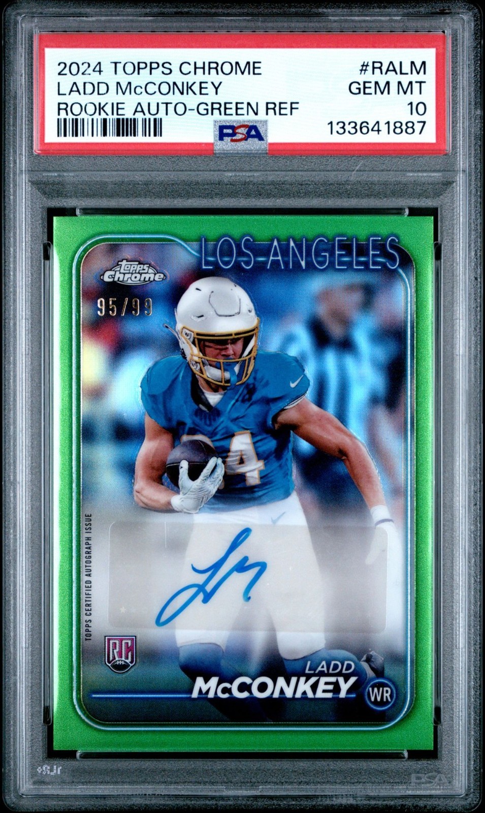 2024 Topps Chrome - Rookie Autographs Ladd McConkey #RA-LM Green Refractor /99