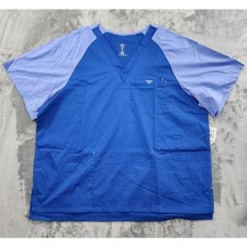 NEW Med Couture Scrub Top Mens XL Blue E-Z Flex Two Tone Raglan V-Neck Nursing