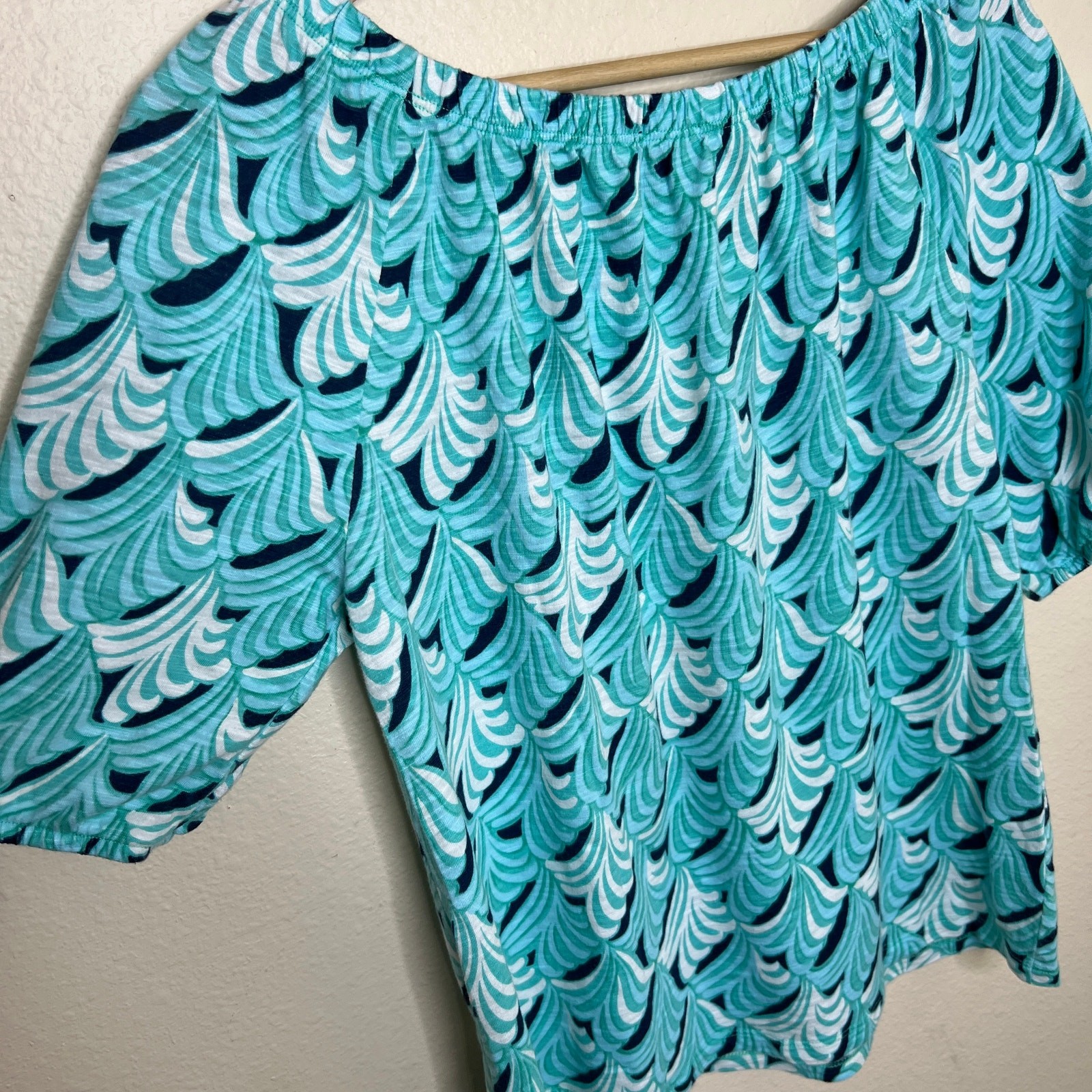 Talbots Teal Navy Pattern Blouse Small - image 6