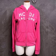 Vtg Y2K Hollister Full Zip Hoodie Womens Large Pink Embroidered Laguna Spellout