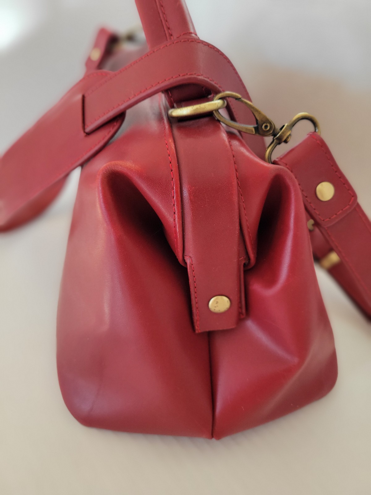 Ameri Leather Red Doctors Bag Handbag Crossbody P… - image 7
