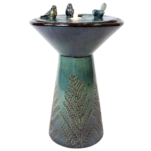 Gathering Birds Ceramic Outdoor Fountain with LED Lights - 28 in by Sunnydaze